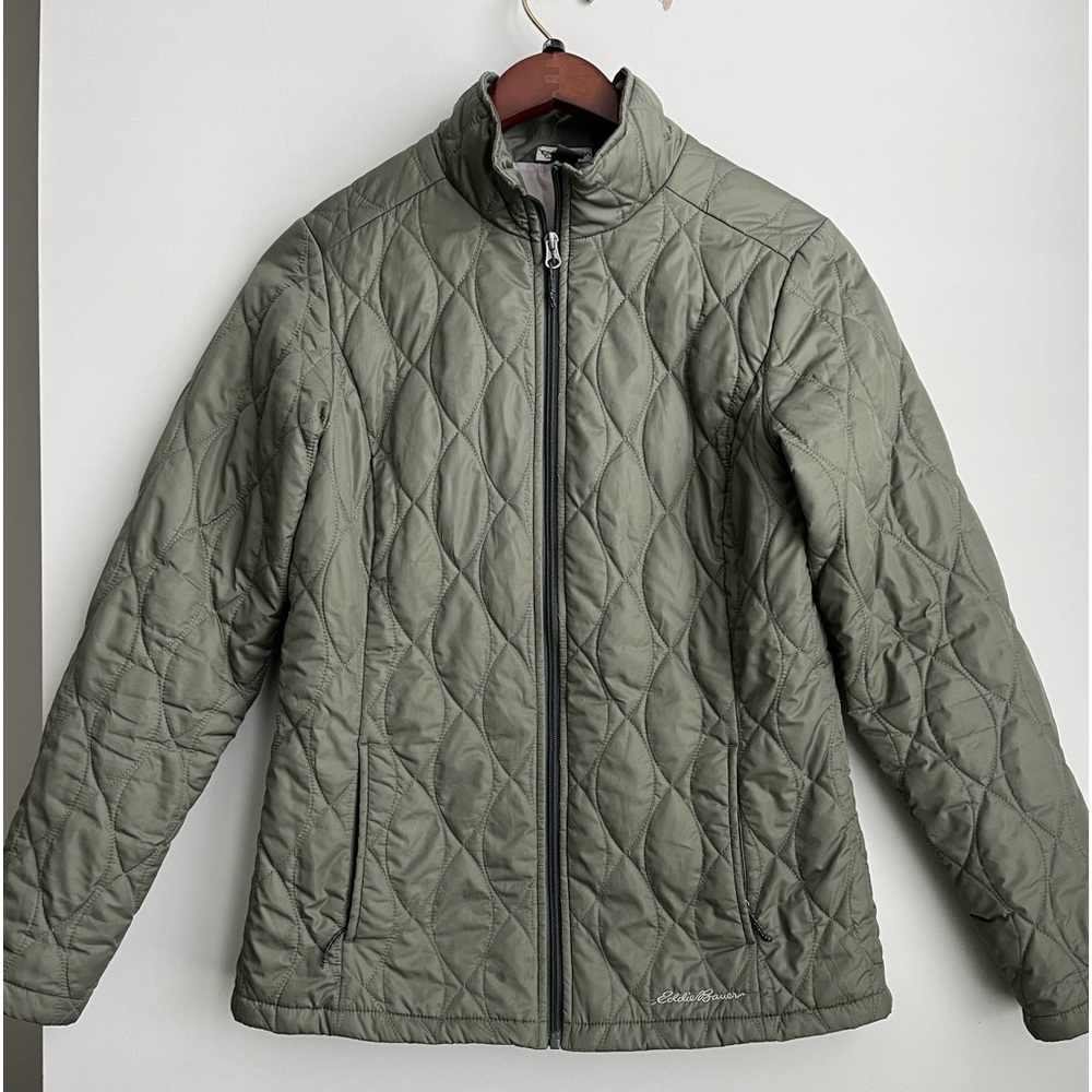 Eddie Bauer lightweight olive green Jacket zip pockets size S